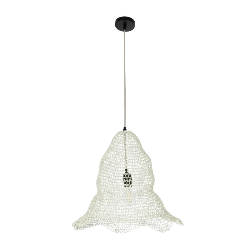 GloboStar® KENTUCKY 01889 Vintage Κρεμαστό Φωτιστικό Πλέγμα Μονόφωτο 1 x E27 IP20 Λευκό Μέταλλο - Μ50 x Π50 x Υ48cm