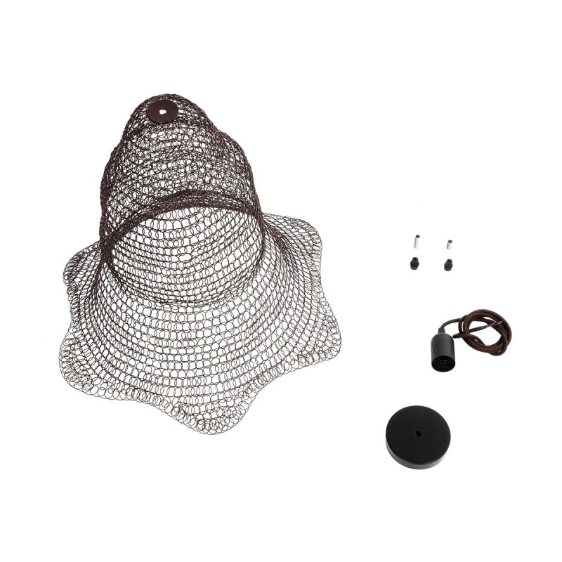 GloboStar® KENTUCKY 01890 Vintage Κρεμαστό Φωτιστικό Πλέγμα Μονόφωτο 1 x E27 IP20 Καφέ Μέταλλο - Μ50 x Π50 x Υ48cm