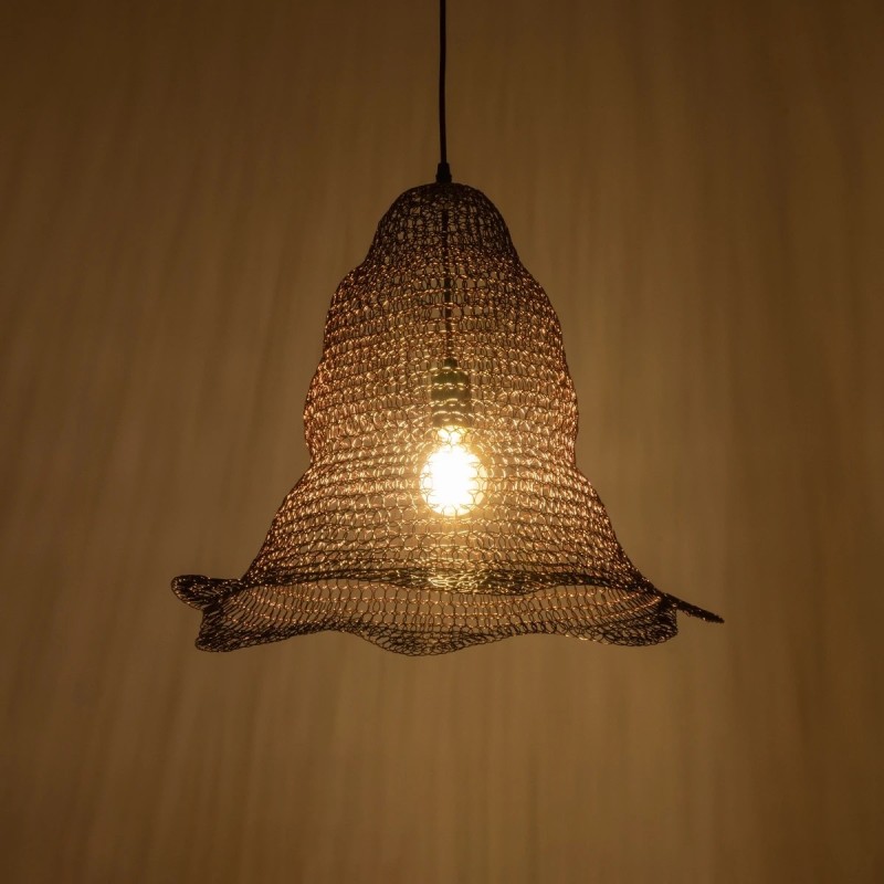 GloboStar® KENTUCKY 01890 Vintage Κρεμαστό Φωτιστικό Πλέγμα Μονόφωτο 1 x E27 IP20 Καφέ Μέταλλο - Μ50 x Π50 x Υ48cm