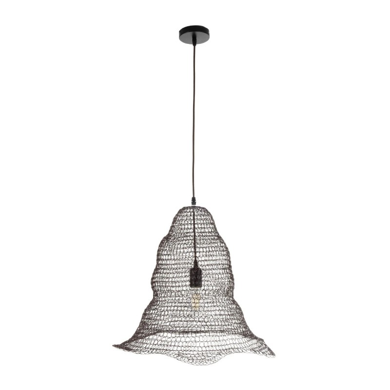 GloboStar® KENTUCKY 01890 Vintage Κρεμαστό Φωτιστικό Πλέγμα Μονόφωτο 1 x E27 IP20 Καφέ Μέταλλο - Μ50 x Π50 x Υ48cm