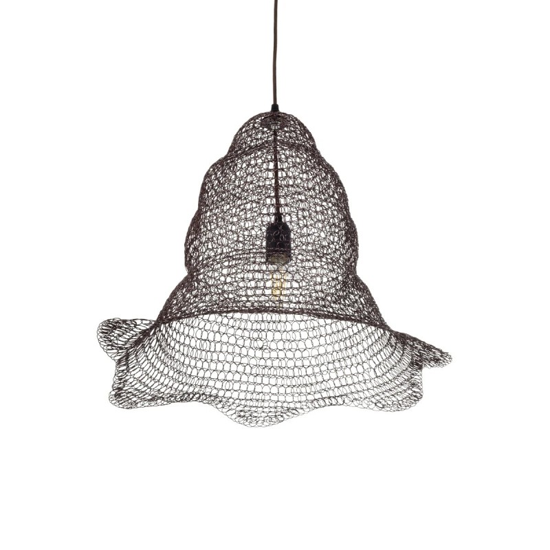 GloboStar® KENTUCKY 01890 Vintage Κρεμαστό Φωτιστικό Πλέγμα Μονόφωτο 1 x E27 IP20 Καφέ Μέταλλο - Μ50 x Π50 x Υ48cm