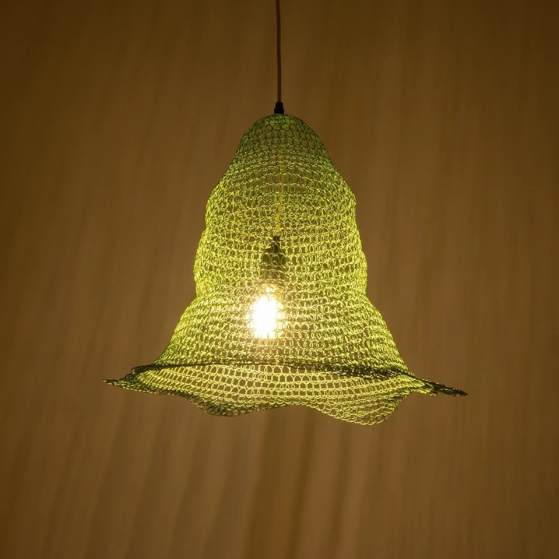 GloboStar® KENTUCKY 01891 Vintage Κρεμαστό Φωτιστικό Πλέγμα Μονόφωτο 1 x E27 IP20 Τιρκουάζ Μέταλλο - Μ50 x Π50 x Υ48cm