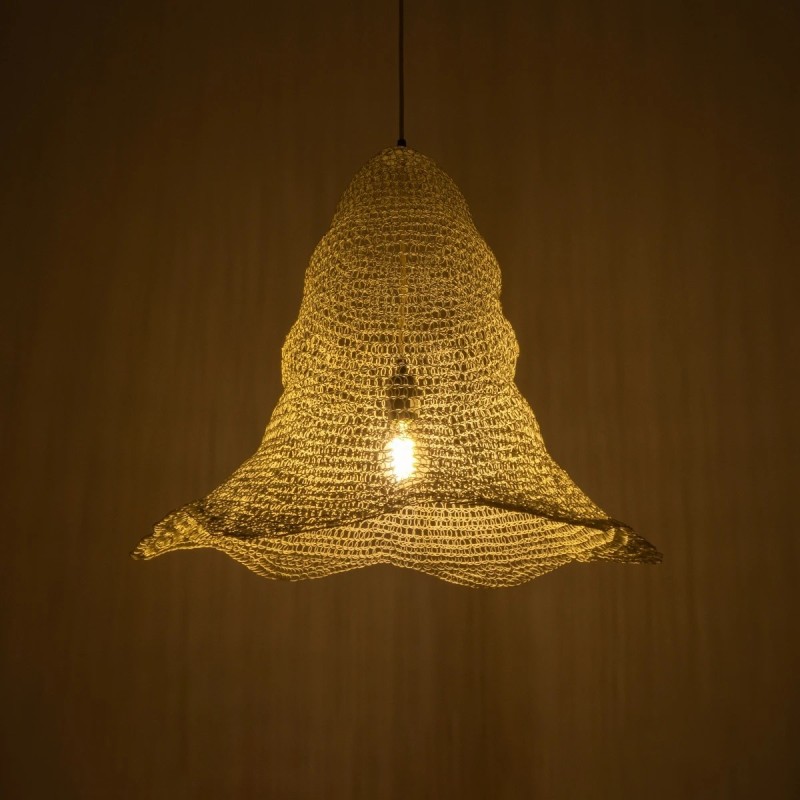 GloboStar® KENTUCKY 01892 Vintage Κρεμαστό Φωτιστικό Πλέγμα Μονόφωτο 1 x E27 IP20 Λευκό Μέταλλο - Μ60 x Π60 x Υ52cm