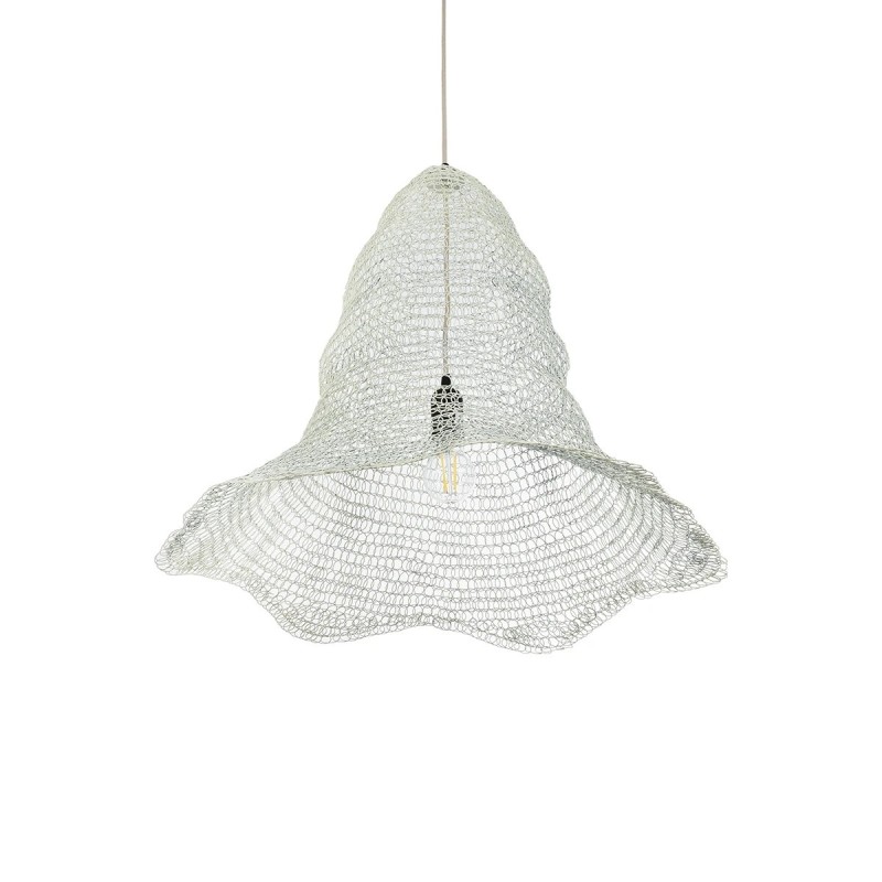 GloboStar® KENTUCKY 01892 Vintage Κρεμαστό Φωτιστικό Πλέγμα Μονόφωτο 1 x E27 IP20 Λευκό Μέταλλο - Μ60 x Π60 x Υ52cm