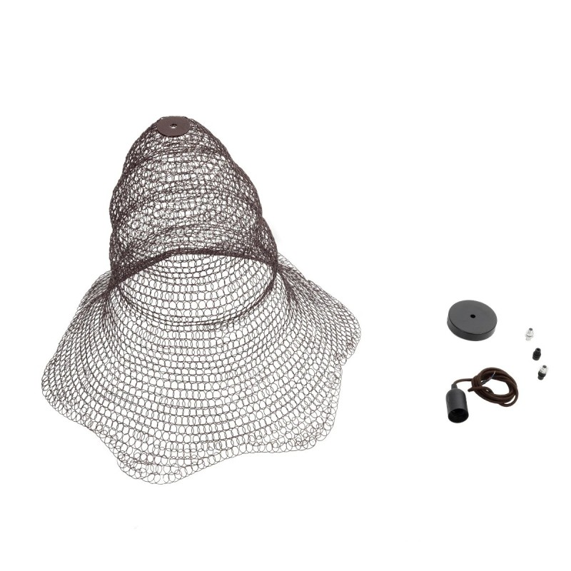 GloboStar® KENTUCKY 01893 Vintage Κρεμαστό Φωτιστικό Πλέγμα Μονόφωτο 1 x E27 IP20 Καφέ Μέταλλο - Μ60 x Π60 x Υ52cm