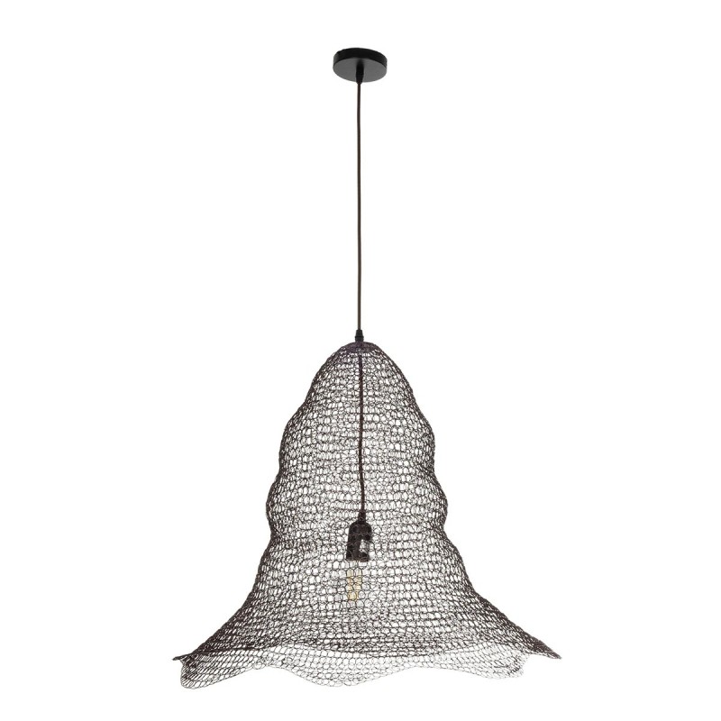 GloboStar® KENTUCKY 01893 Vintage Κρεμαστό Φωτιστικό Πλέγμα Μονόφωτο 1 x E27 IP20 Καφέ Μέταλλο - Μ60 x Π60 x Υ52cm