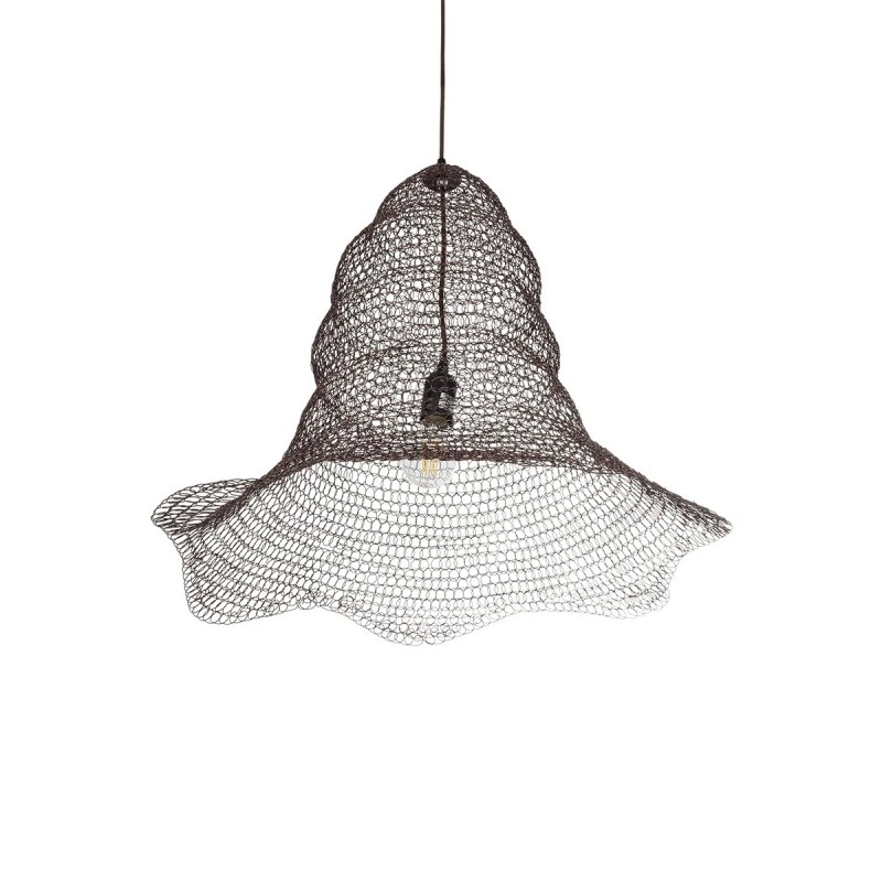 GloboStar® KENTUCKY 01893 Vintage Κρεμαστό Φωτιστικό Πλέγμα Μονόφωτο 1 x E27 IP20 Καφέ Μέταλλο - Μ60 x Π60 x Υ52cm