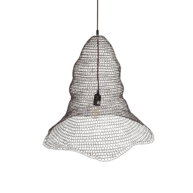 GloboStar® KENTUCKY 01893 Vintage Κρεμαστό Φωτιστικό Πλέγμα Μονόφωτο 1 x E27 IP20 Καφέ Μέταλλο - Μ60 x Π60 x Υ52cm