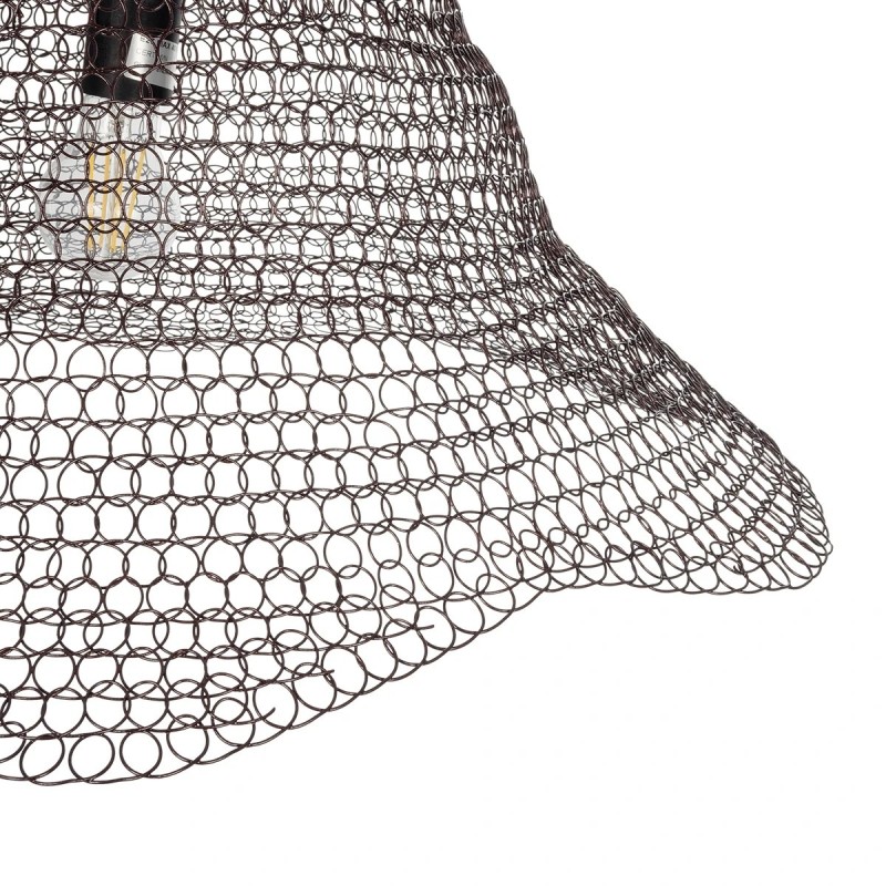 GloboStar® KENTUCKY 01893 Vintage Κρεμαστό Φωτιστικό Πλέγμα Μονόφωτο 1 x E27 IP20 Καφέ Μέταλλο - Μ60 x Π60 x Υ52cm