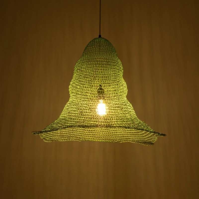 GloboStar® KENTUCKY 01894 Vintage Κρεμαστό Φωτιστικό Πλέγμα Μονόφωτο 1 x E27 IP20 Τιρκουάζ Μέταλλο - Μ60 x Π60 x Υ52cm