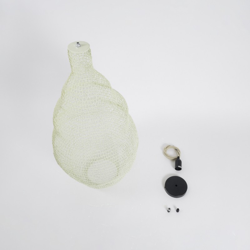 GloboStar® KENTUCKY 01895 Vintage Κρεμαστό Φωτιστικό Πλέγμα Μονόφωτο 1 x E27 IP20 Μπεζ Μέταλλο - Μ40 x Π40 x Υ70cm