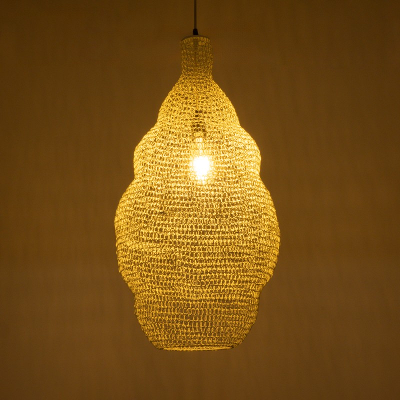 GloboStar® KENTUCKY 01895 Vintage Κρεμαστό Φωτιστικό Πλέγμα Μονόφωτο 1 x E27 IP20 Μπεζ Μέταλλο - Μ40 x Π40 x Υ70cm