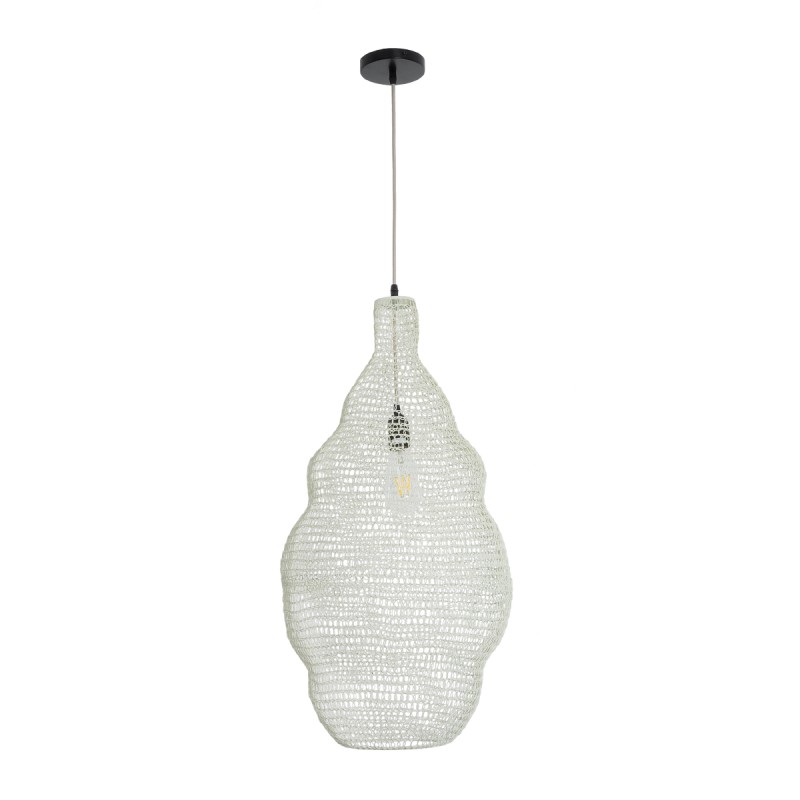 GloboStar® KENTUCKY 01895 Vintage Κρεμαστό Φωτιστικό Πλέγμα Μονόφωτο 1 x E27 IP20 Μπεζ Μέταλλο - Μ40 x Π40 x Υ70cm