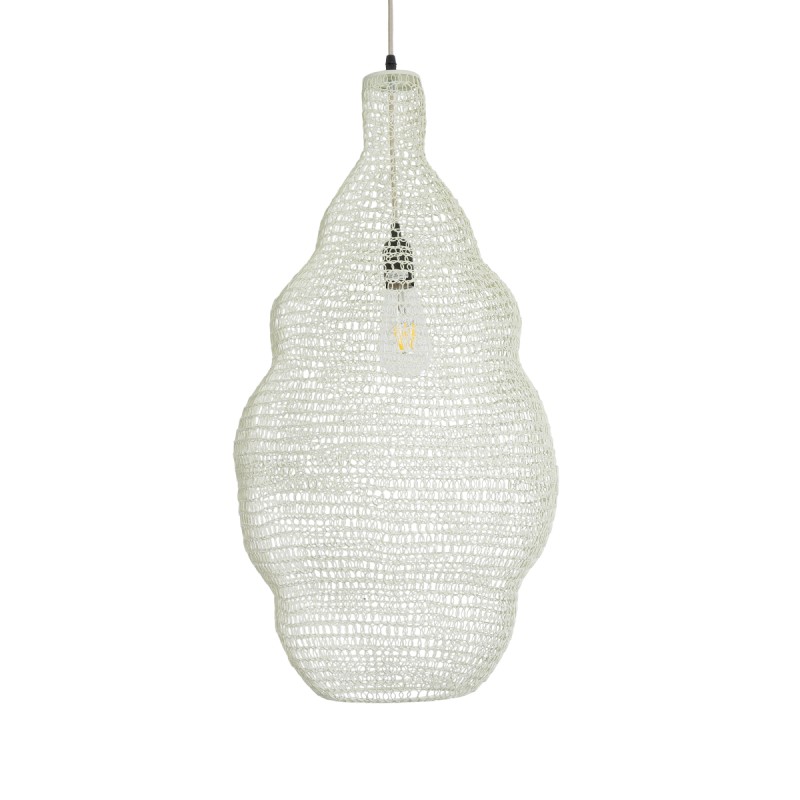 GloboStar® KENTUCKY 01895 Vintage Κρεμαστό Φωτιστικό Πλέγμα Μονόφωτο 1 x E27 IP20 Μπεζ Μέταλλο - Μ40 x Π40 x Υ70cm