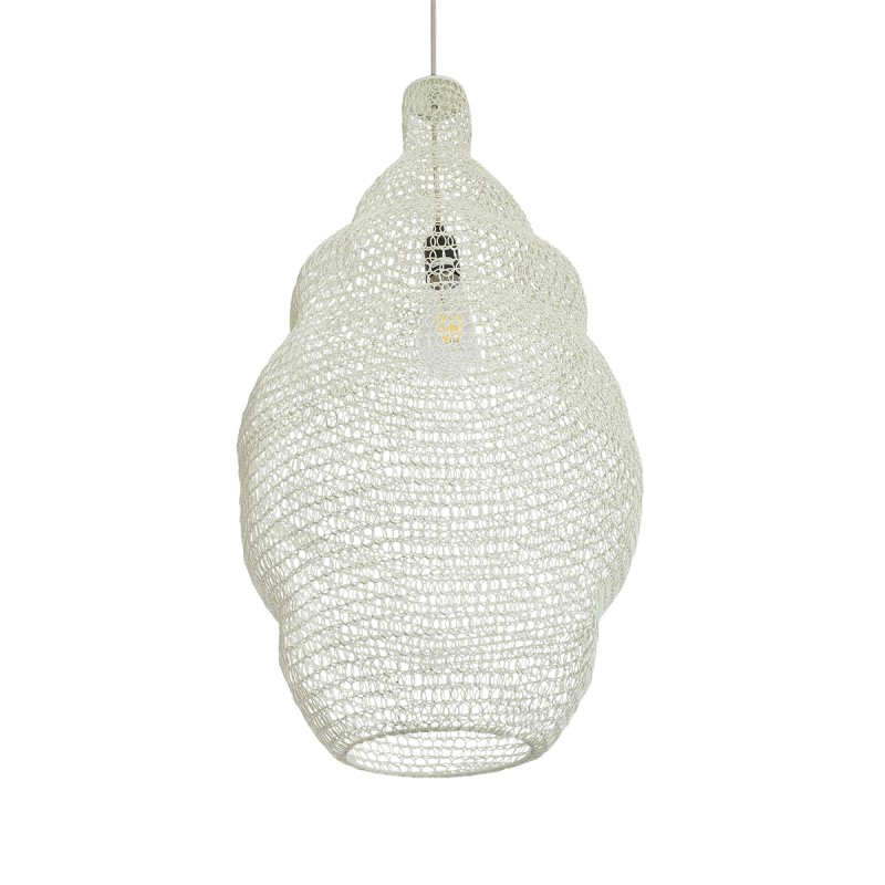 GloboStar® KENTUCKY 01895 Vintage Κρεμαστό Φωτιστικό Πλέγμα Μονόφωτο 1 x E27 IP20 Μπεζ Μέταλλο - Μ40 x Π40 x Υ70cm