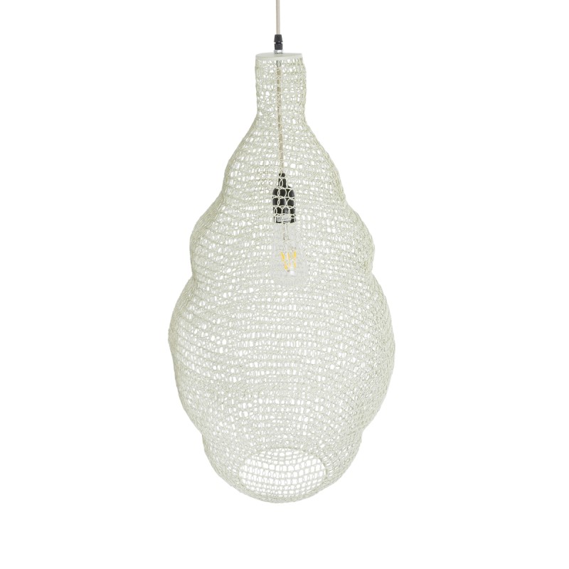 GloboStar® KENTUCKY 01895 Vintage Κρεμαστό Φωτιστικό Πλέγμα Μονόφωτο 1 x E27 IP20 Μπεζ Μέταλλο - Μ40 x Π40 x Υ70cm