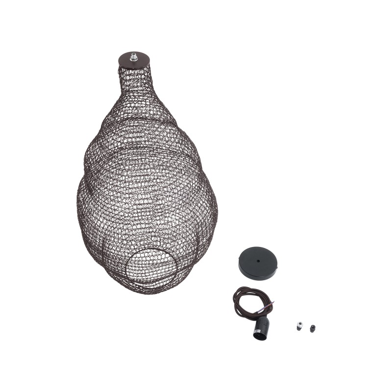 GloboStar® KENTUCKY 01896 Vintage Κρεμαστό Φωτιστικό Πλέγμα Μονόφωτο 1 x E27 IP20 Καφέ Μέταλλο - Μ40 x Π40 x Υ70cm