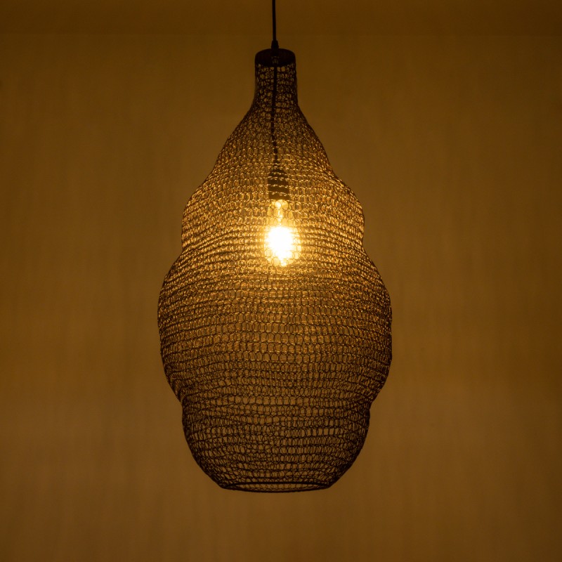 GloboStar® KENTUCKY 01896 Vintage Κρεμαστό Φωτιστικό Πλέγμα Μονόφωτο 1 x E27 IP20 Καφέ Μέταλλο - Μ40 x Π40 x Υ70cm