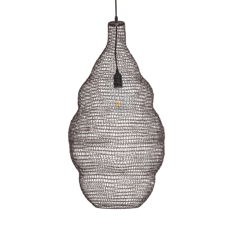 GloboStar® KENTUCKY 01896 Vintage Κρεμαστό Φωτιστικό Πλέγμα Μονόφωτο 1 x E27 IP20 Καφέ Μέταλλο - Μ40 x Π40 x Υ70cm