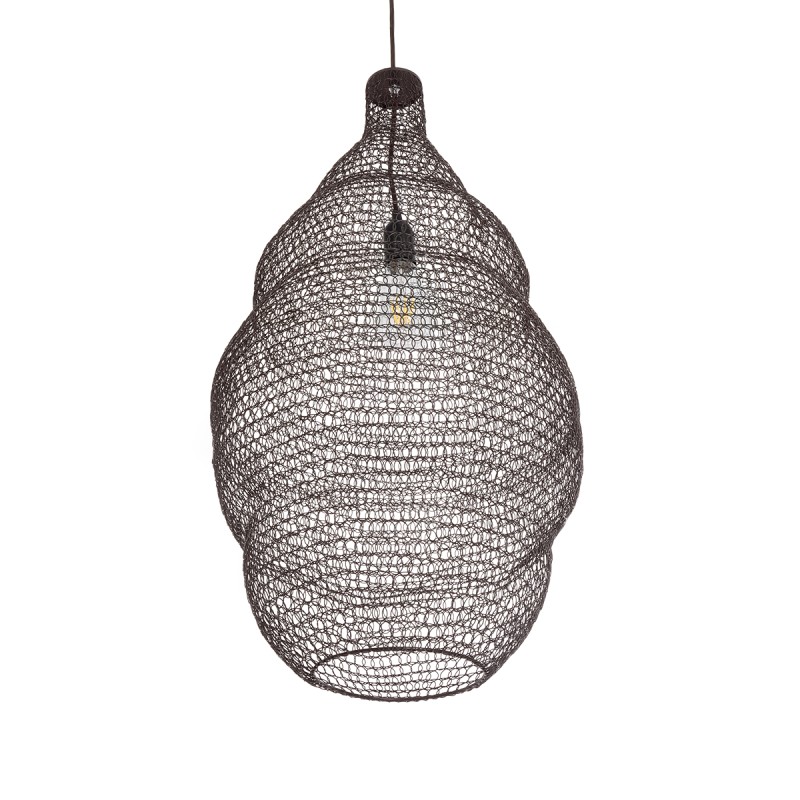 GloboStar® KENTUCKY 01896 Vintage Κρεμαστό Φωτιστικό Πλέγμα Μονόφωτο 1 x E27 IP20 Καφέ Μέταλλο - Μ40 x Π40 x Υ70cm