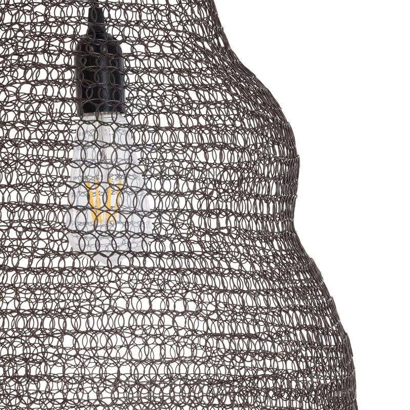 GloboStar® KENTUCKY 01896 Vintage Κρεμαστό Φωτιστικό Πλέγμα Μονόφωτο 1 x E27 IP20 Καφέ Μέταλλο - Μ40 x Π40 x Υ70cm