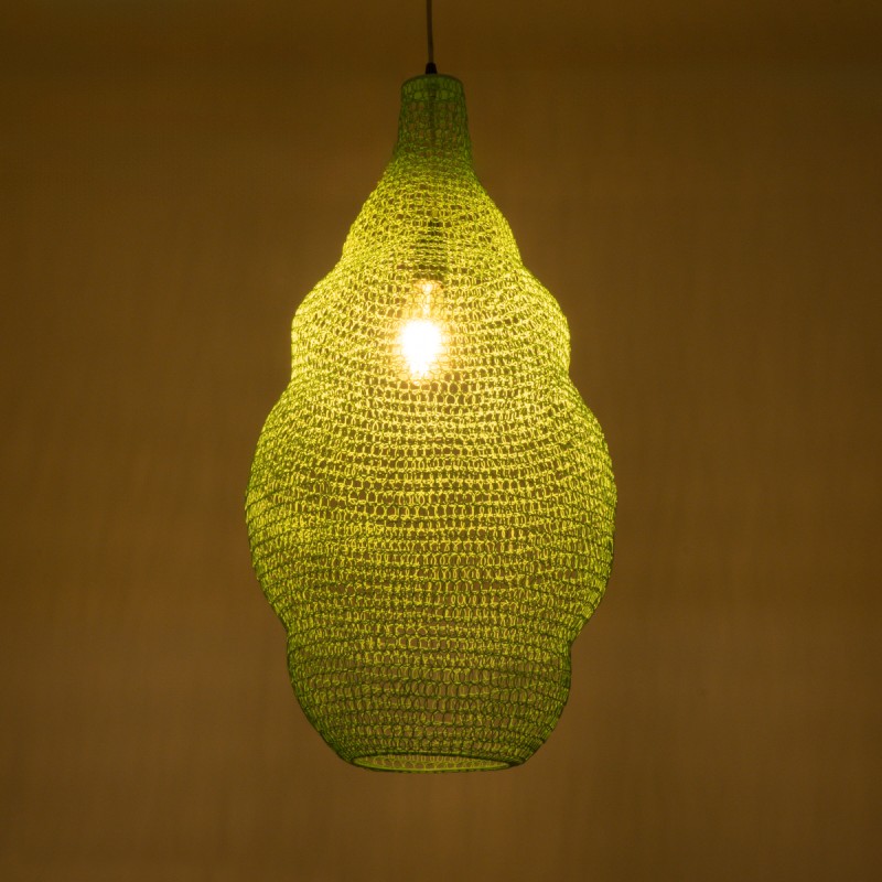 GloboStar® KENTUCKY 01897 Vintage Κρεμαστό Φωτιστικό Πλέγμα Μονόφωτο 1 x E27 IP20 Τιρκουάζ Μέταλλο - Μ40 x Π40 x Υ70cm