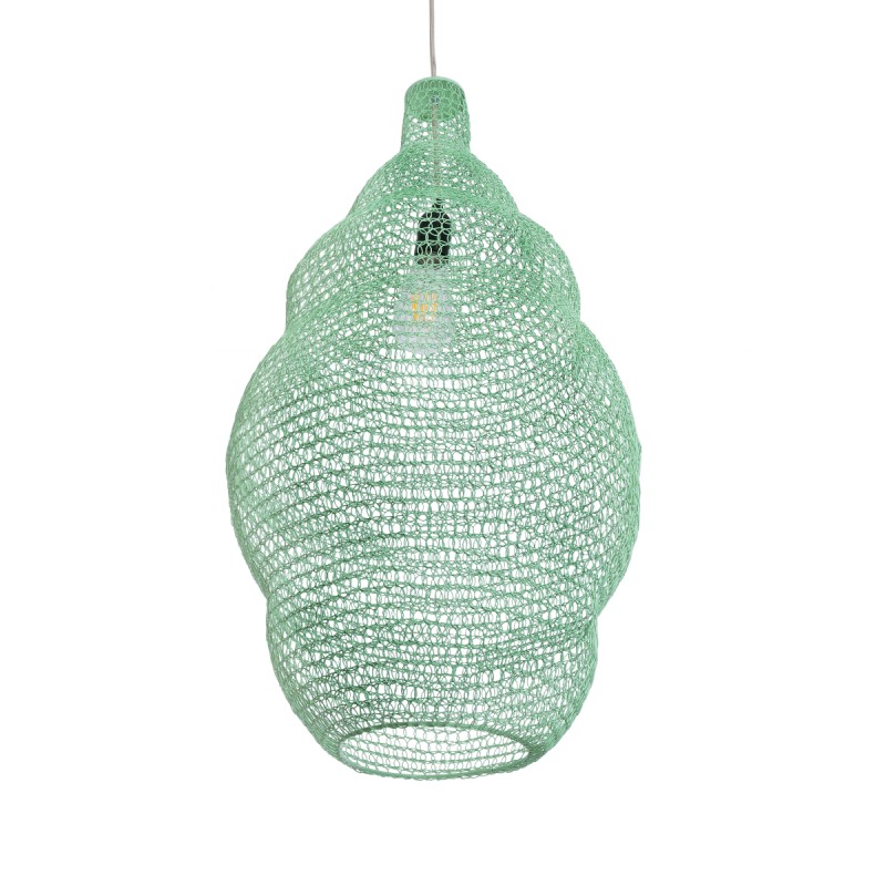 GloboStar® KENTUCKY 01897 Vintage Κρεμαστό Φωτιστικό Πλέγμα Μονόφωτο 1 x E27 IP20 Τιρκουάζ Μέταλλο - Μ40 x Π40 x Υ70cm