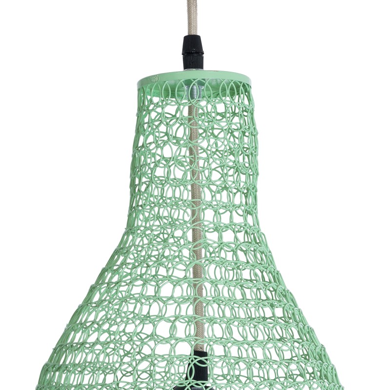 GloboStar® KENTUCKY 01897 Vintage Κρεμαστό Φωτιστικό Πλέγμα Μονόφωτο 1 x E27 IP20 Τιρκουάζ Μέταλλο - Μ40 x Π40 x Υ70cm