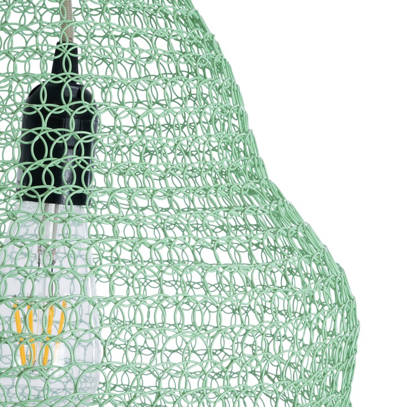 GloboStar® KENTUCKY 01897 Vintage Κρεμαστό Φωτιστικό Πλέγμα Μονόφωτο 1 x E27 IP20 Τιρκουάζ Μέταλλο - Μ40 x Π40 x Υ70cm