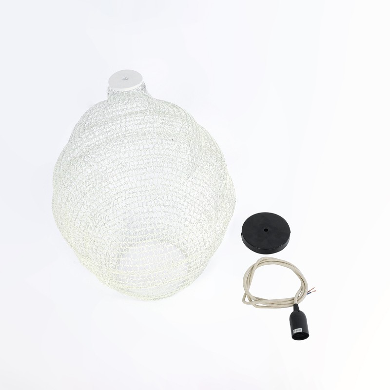 GloboStar® KENTUCKY 01898 Vintage Κρεμαστό Φωτιστικό Πλέγμα Μονόφωτο 1 x E27 IP20 Μπεζ Μέταλλο - Μ40 x Π40 x Y60cm