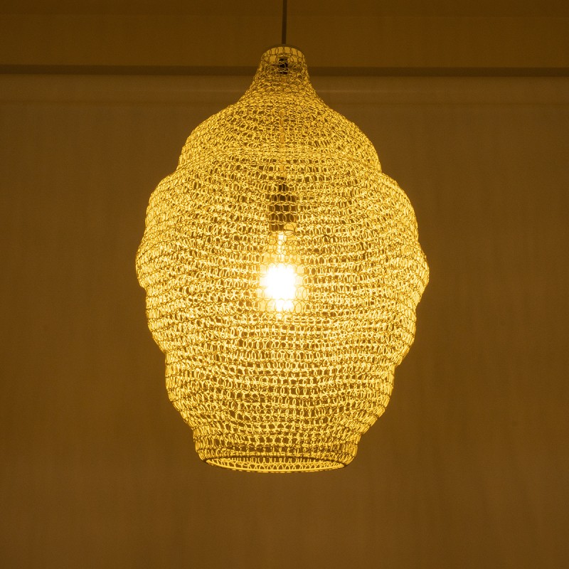 GloboStar® KENTUCKY 01898 Vintage Κρεμαστό Φωτιστικό Πλέγμα Μονόφωτο 1 x E27 IP20 Μπεζ Μέταλλο - Μ40 x Π40 x Y60cm