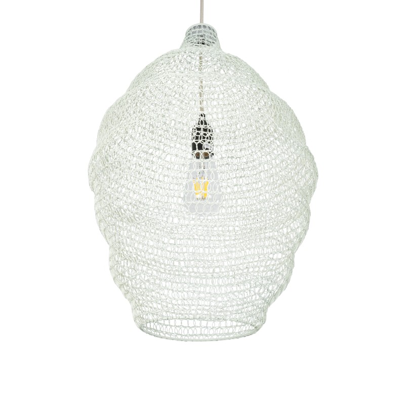 GloboStar® KENTUCKY 01898 Vintage Κρεμαστό Φωτιστικό Πλέγμα Μονόφωτο 1 x E27 IP20 Μπεζ Μέταλλο - Μ40 x Π40 x Y60cm