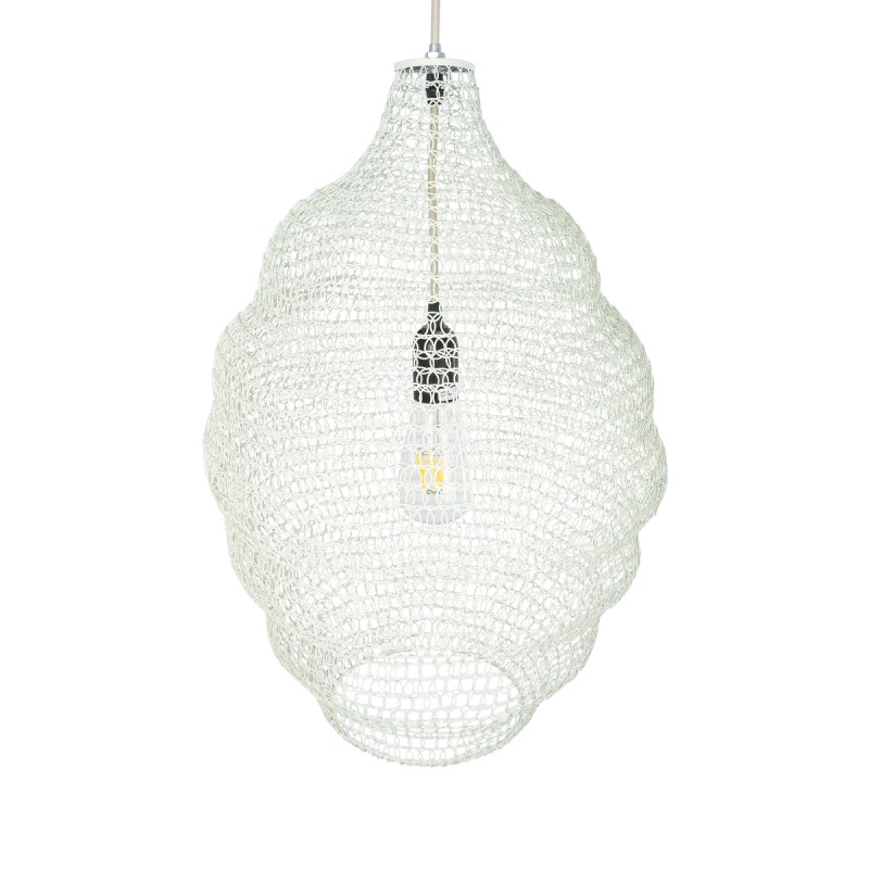 GloboStar® KENTUCKY 01898 Vintage Κρεμαστό Φωτιστικό Πλέγμα Μονόφωτο 1 x E27 IP20 Μπεζ Μέταλλο - Μ40 x Π40 x Y60cm