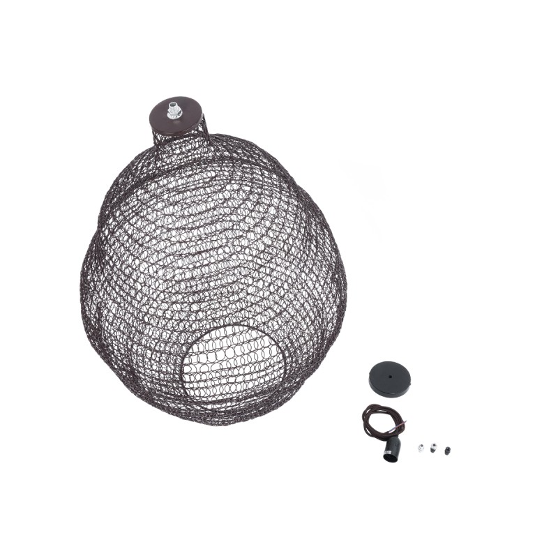 GloboStar® KENTUCKY 01899 Vintage Κρεμαστό Φωτιστικό Πλέγμα Μονόφωτο 1 x E27 IP20 Καφέ Μέταλλο - Μ40 x Π40 x Y60cm