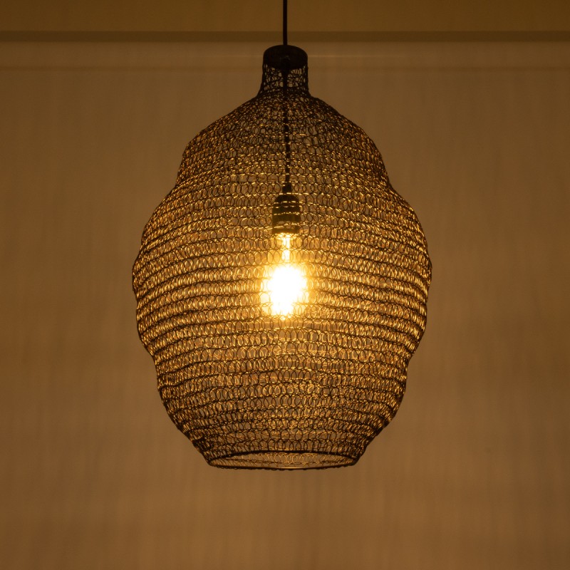 GloboStar® KENTUCKY 01899 Vintage Κρεμαστό Φωτιστικό Πλέγμα Μονόφωτο 1 x E27 IP20 Καφέ Μέταλλο - Μ40 x Π40 x Y60cm