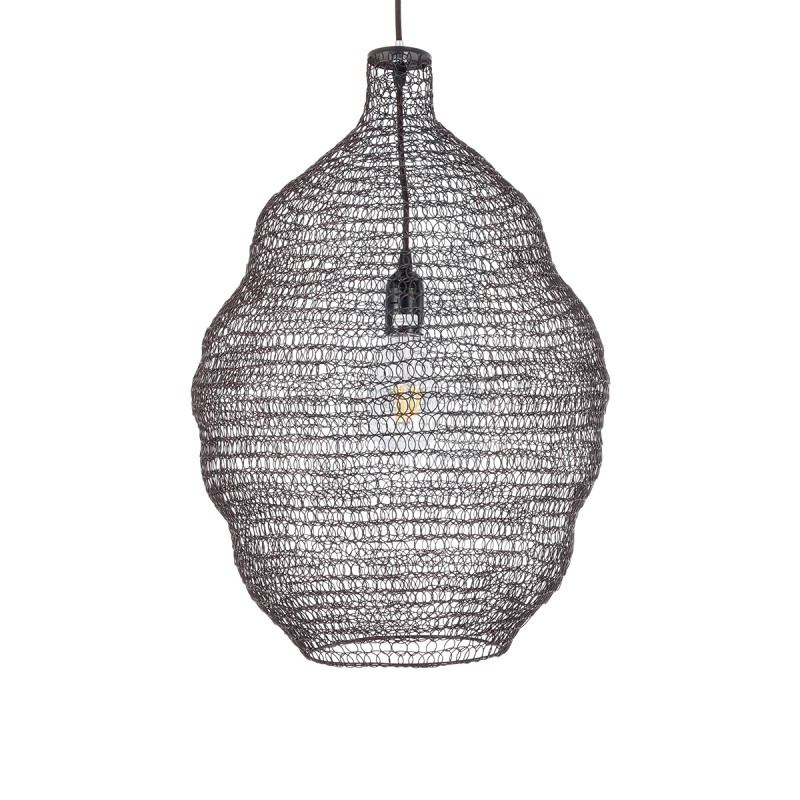 GloboStar® KENTUCKY 01899 Vintage Κρεμαστό Φωτιστικό Πλέγμα Μονόφωτο 1 x E27 IP20 Καφέ Μέταλλο - Μ40 x Π40 x Y60cm