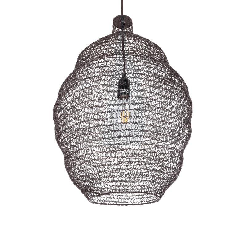 GloboStar® KENTUCKY 01899 Vintage Κρεμαστό Φωτιστικό Πλέγμα Μονόφωτο 1 x E27 IP20 Καφέ Μέταλλο - Μ40 x Π40 x Y60cm