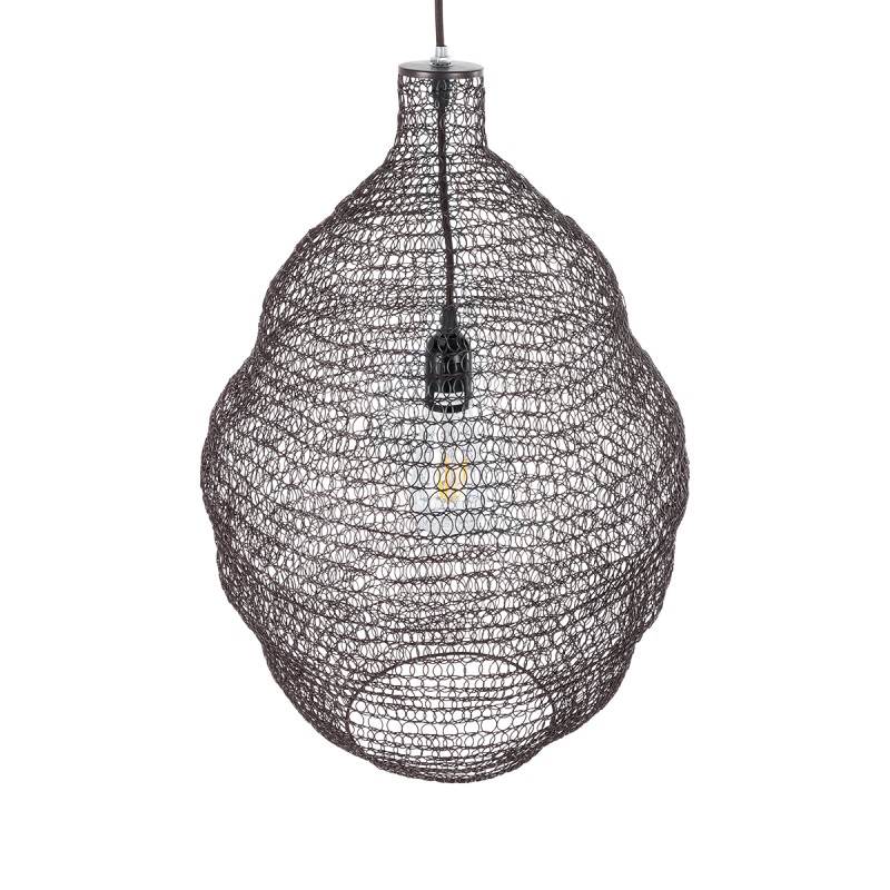 GloboStar® KENTUCKY 01899 Vintage Κρεμαστό Φωτιστικό Πλέγμα Μονόφωτο 1 x E27 IP20 Καφέ Μέταλλο - Μ40 x Π40 x Y60cm