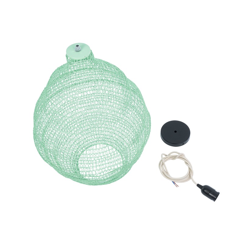 GloboStar® KENTUCKY 01900 Vintage Κρεμαστό Φωτιστικό Πλέγμα Μονόφωτο 1 x E27 IP20 Τιρκουάζ Μέταλλο - Μ40 x Π40 x Y60cm