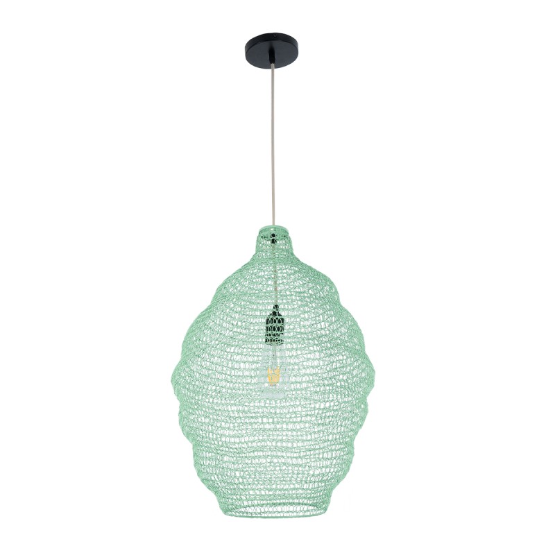 GloboStar® KENTUCKY 01900 Vintage Κρεμαστό Φωτιστικό Πλέγμα Μονόφωτο 1 x E27 IP20 Τιρκουάζ Μέταλλο - Μ40 x Π40 x Y60cm