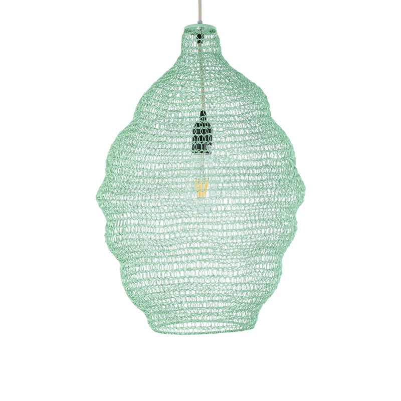 GloboStar® KENTUCKY 01900 Vintage Κρεμαστό Φωτιστικό Πλέγμα Μονόφωτο 1 x E27 IP20 Τιρκουάζ Μέταλλο - Μ40 x Π40 x Y60cm