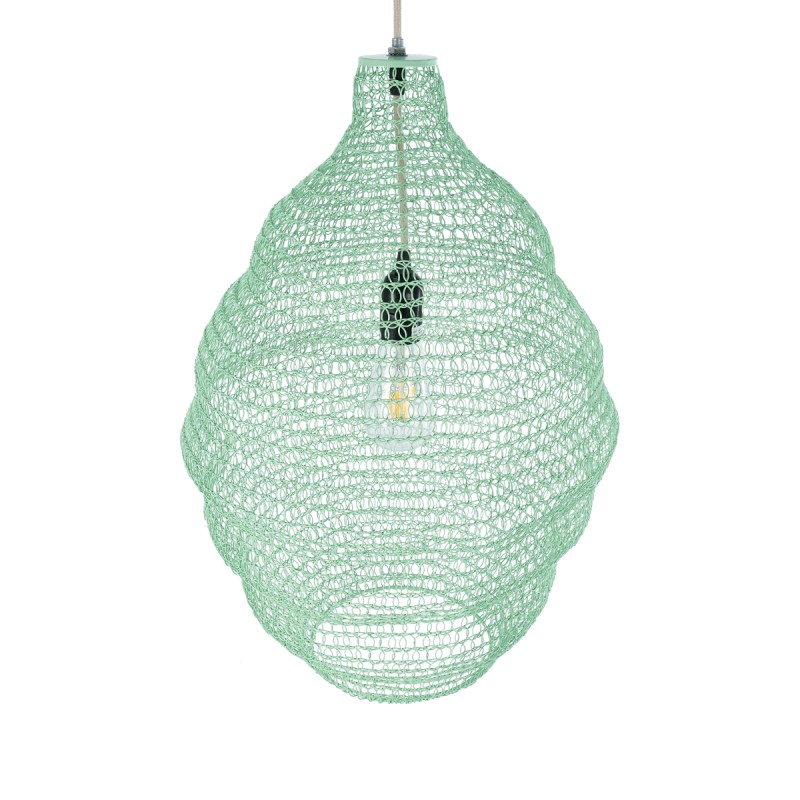 GloboStar® KENTUCKY 01900 Vintage Κρεμαστό Φωτιστικό Πλέγμα Μονόφωτο 1 x E27 IP20 Τιρκουάζ Μέταλλο - Μ40 x Π40 x Y60cm