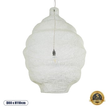 GLOBOSTAR® KENTUCKY 01901 Vintage Κρεμαστό Φωτιστικό Οροφής με Ντουί 1 x E27 AC 220-240V IP20 - Λευκό - Μ80 x Π80 x Y110cm