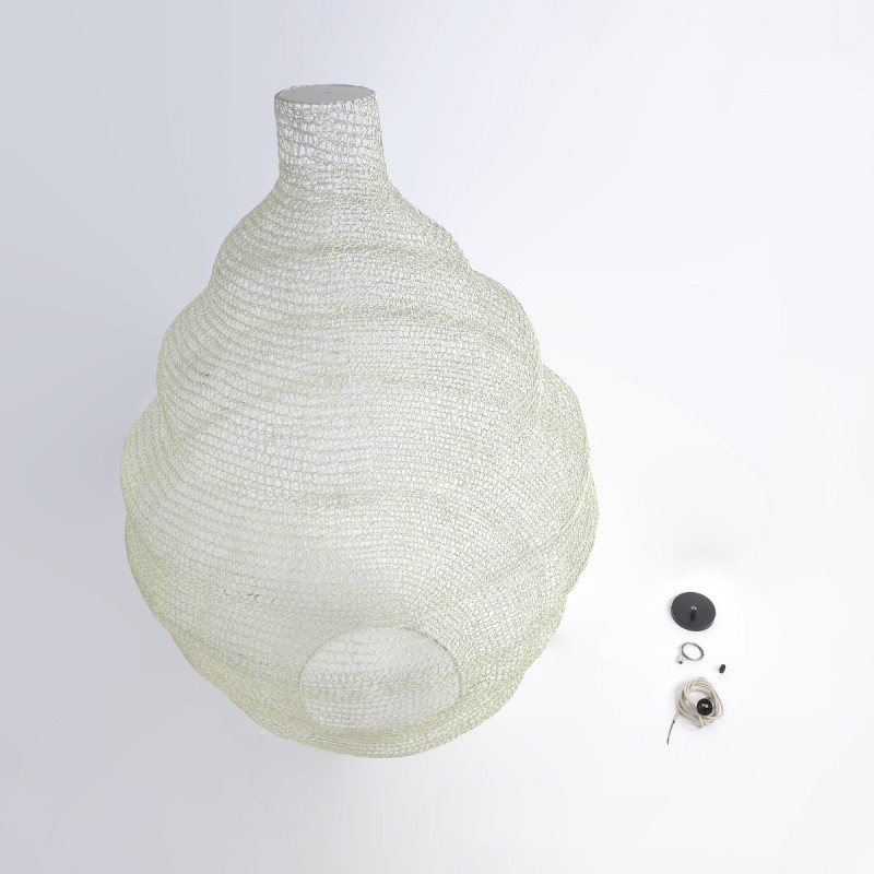 GloboStar® KENTUCKY 01901 Vintage Κρεμαστό Φωτιστικό Πλέγμα Μονόφωτο 1 x E27 IP20 Μπεζ Μέταλλο - Μ80 x Π80 x Y110cm