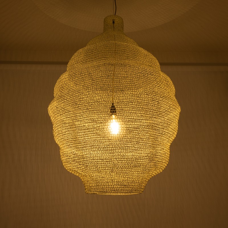 GloboStar® KENTUCKY 01901 Vintage Κρεμαστό Φωτιστικό Πλέγμα Μονόφωτο 1 x E27 IP20 Μπεζ Μέταλλο - Μ80 x Π80 x Y110cm