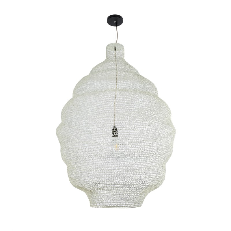 GloboStar® KENTUCKY 01901 Vintage Κρεμαστό Φωτιστικό Πλέγμα Μονόφωτο 1 x E27 IP20 Μπεζ Μέταλλο - Μ80 x Π80 x Y110cm