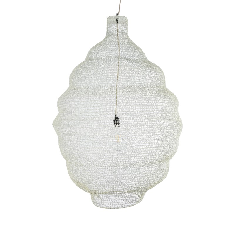 GloboStar® KENTUCKY 01901 Vintage Κρεμαστό Φωτιστικό Πλέγμα Μονόφωτο 1 x E27 IP20 Μπεζ Μέταλλο - Μ80 x Π80 x Y110cm