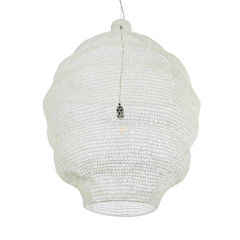 GloboStar® KENTUCKY 01901 Vintage Κρεμαστό Φωτιστικό Πλέγμα Μονόφωτο 1 x E27 IP20 Μπεζ Μέταλλο - Μ80 x Π80 x Y110cm