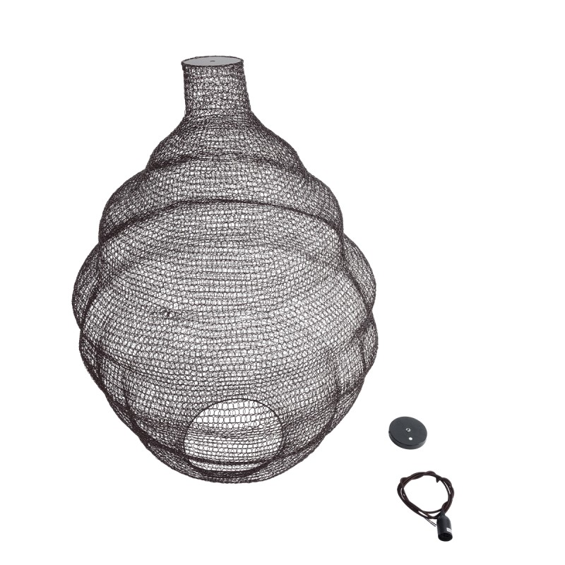 GloboStar® KENTUCKY 01902 Vintage Κρεμαστό Φωτιστικό Πλέγμα Μονόφωτο 1 x E27 IP20 Καφέ Μέταλλο - Μ80 x Π80 x Y110cm