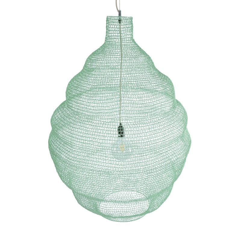 GloboStar® KENTUCKY 01903 Vintage Κρεμαστό Φωτιστικό Πλέγμα Μονόφωτο 1 x E27 IP20 Τιρκουάζ Μέταλλο - Μ80 x Π80 x Y110cm